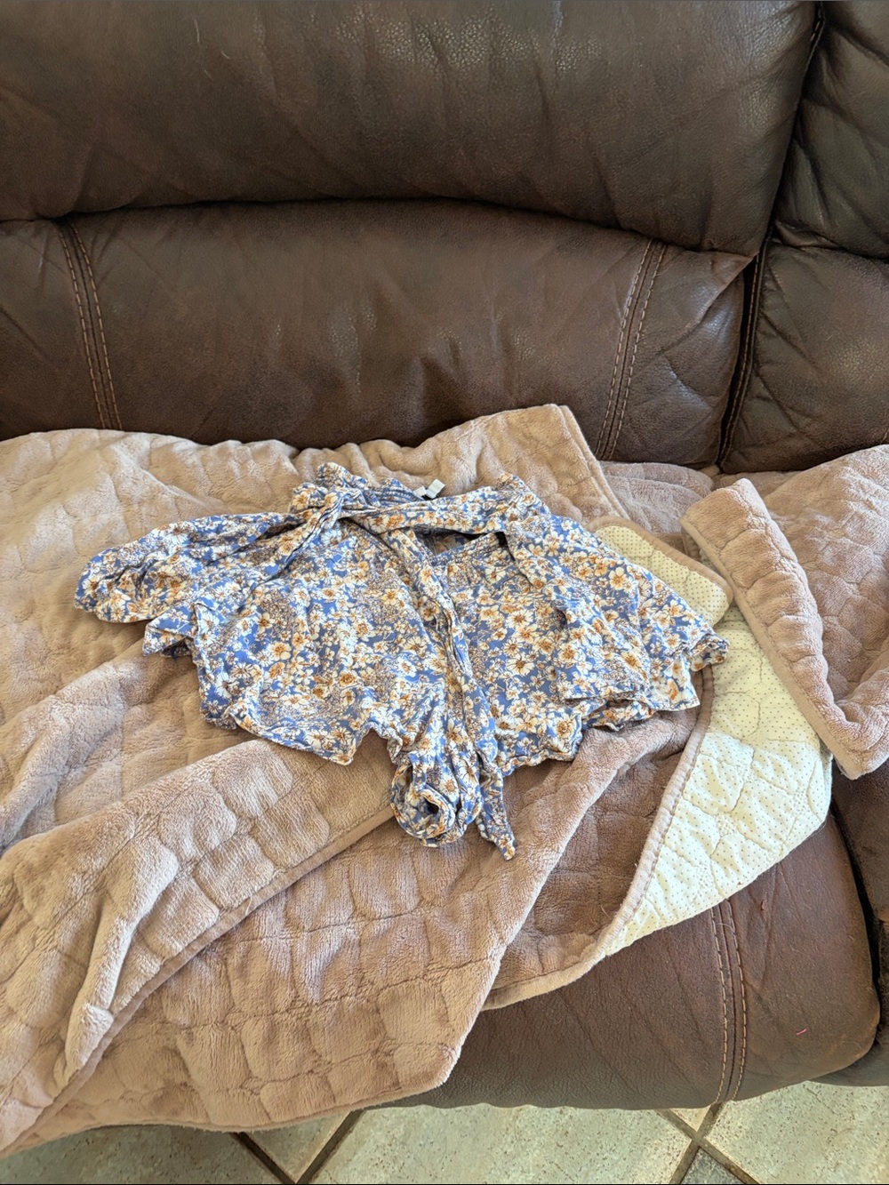 Patrons of Peace Blue Floral Tie-Waist High-Waist Shorts